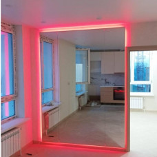 Большое зеркало с задней RGB эмбилайт подсветкой в полный рост в металлической раме Рэйнбоу 